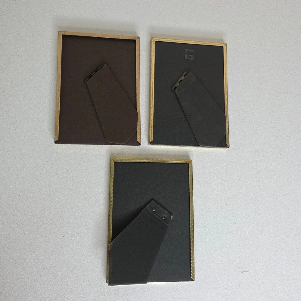 Vintage Picture Frame Set 5x7 Gold Ornate Metal Non-Glare Glass 3 Piece